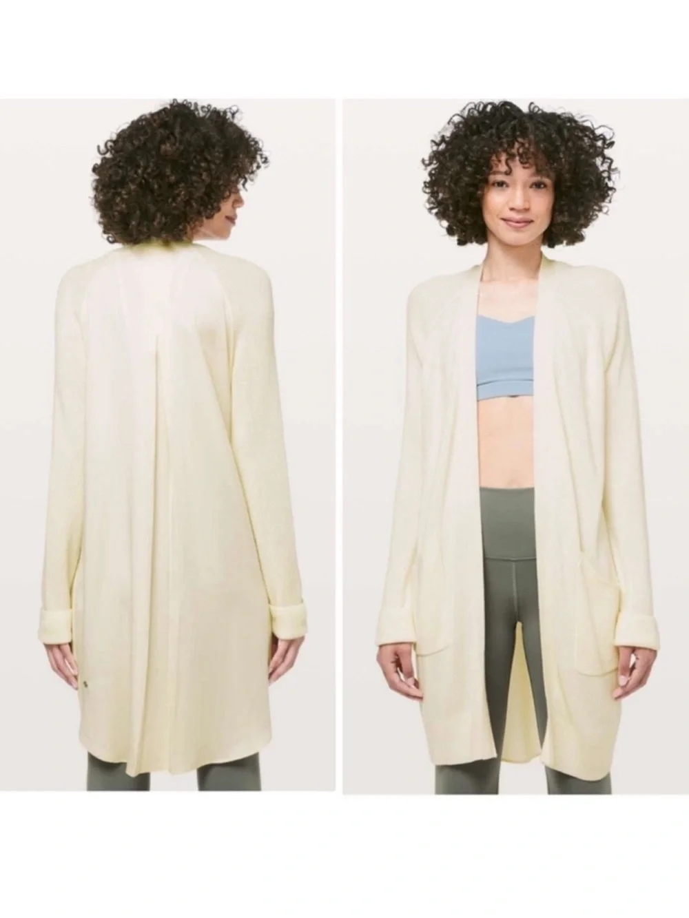 Lululemon Cardigan Sweater Women’s Size 10 Cream Open Front Knit Long C3
